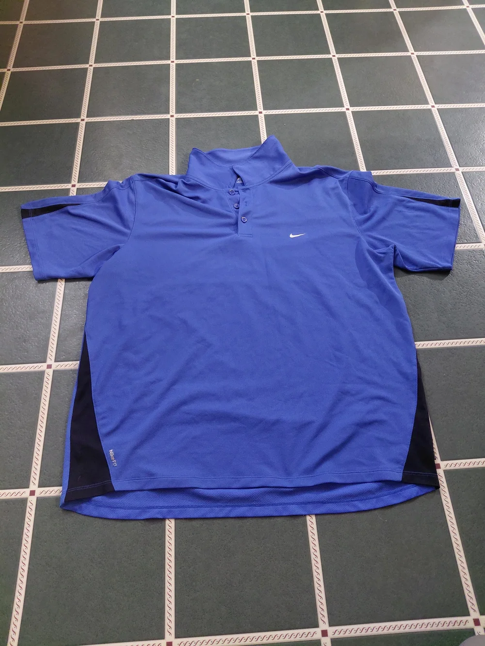 Nike Blue Dri-FIT Polo Shirt with Black Panels - Picture 1 of 5